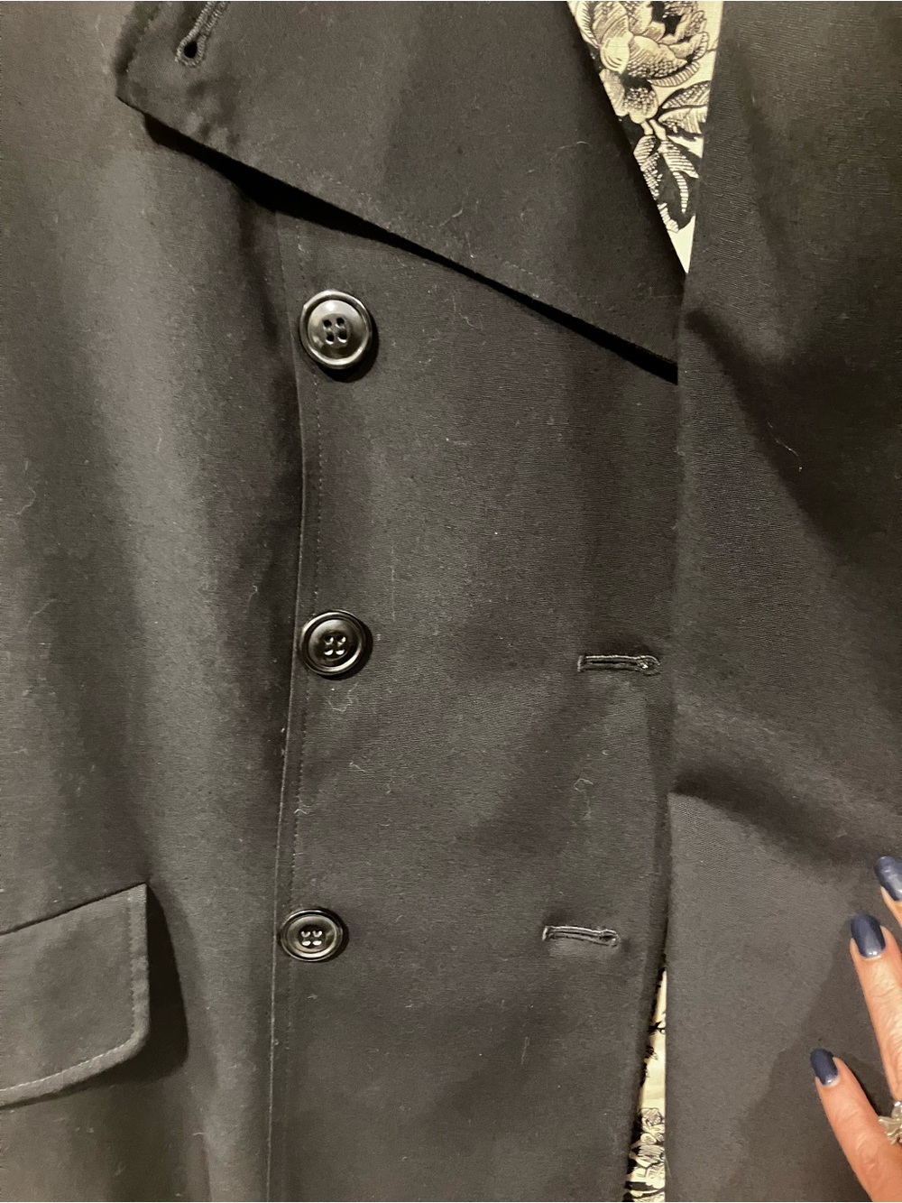 LONDON FOG Black Floral Toile Lined Trench Coat Double Breasted XL Dark Acadamia - Picture 4 of 12